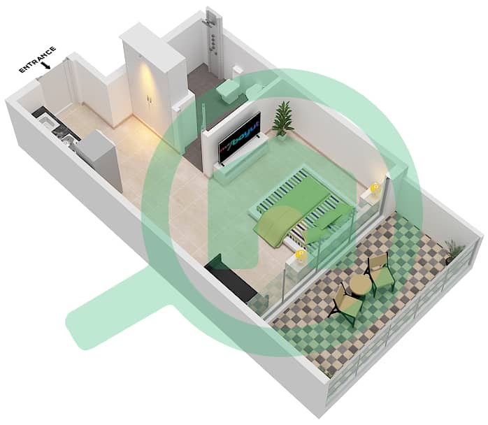 Самана Гольф Авеню - Апартамент Студия планировка Тип D interactive3D