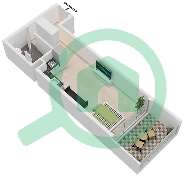 Samana Golf Avenue - Studio Apartment Type F Floor plan interactive3D