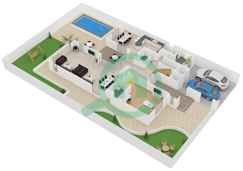 拉哈特别墅区 - 4 卧室别墅类型F戶型图 Ground Floor interactive3D