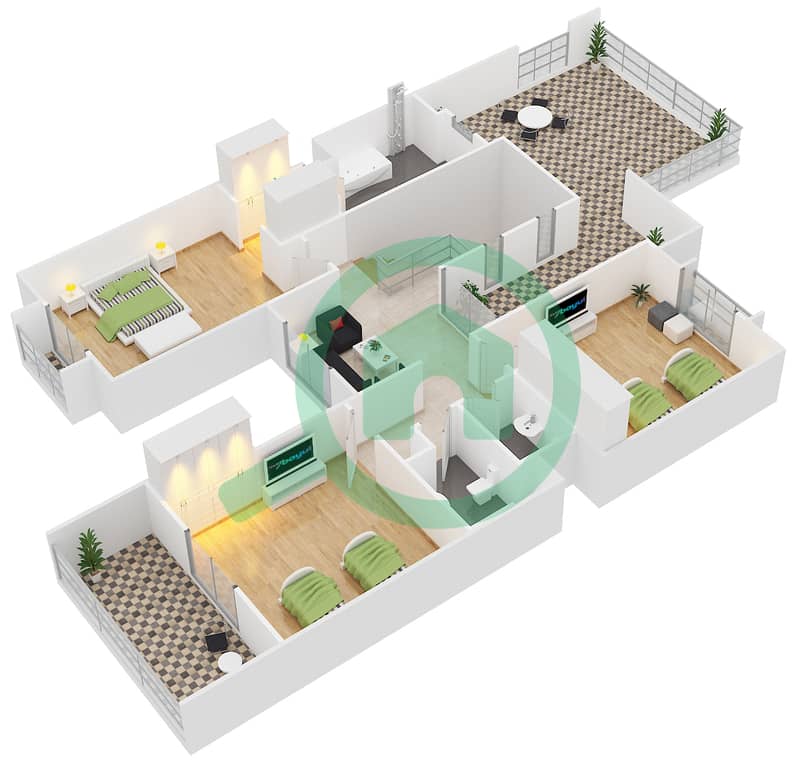 Rahat - 4 Bedroom Villa Type F Floor plan First Floor interactive3D