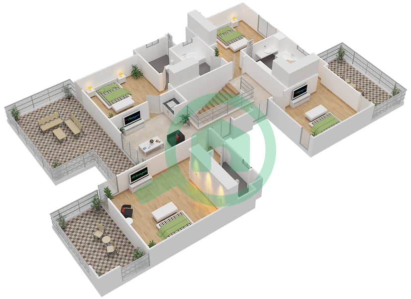 المخططات الطابقية لتصميم النموذج 4A فیلا 5 غرف نوم - وست ياس First Floor interactive3D