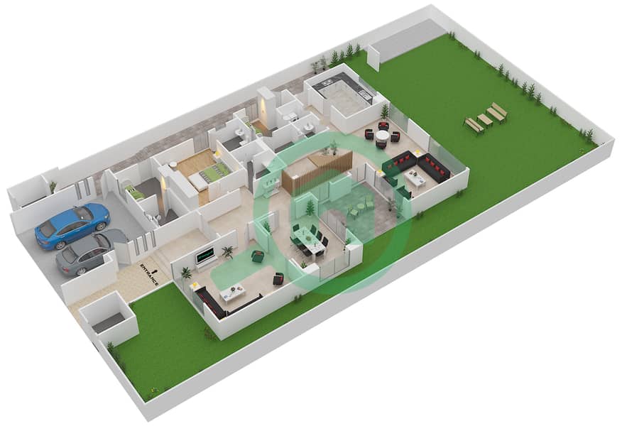 المخططات الطابقية لتصميم النموذج 4A فیلا 5 غرف نوم - وست ياس Ground Floor interactive3D