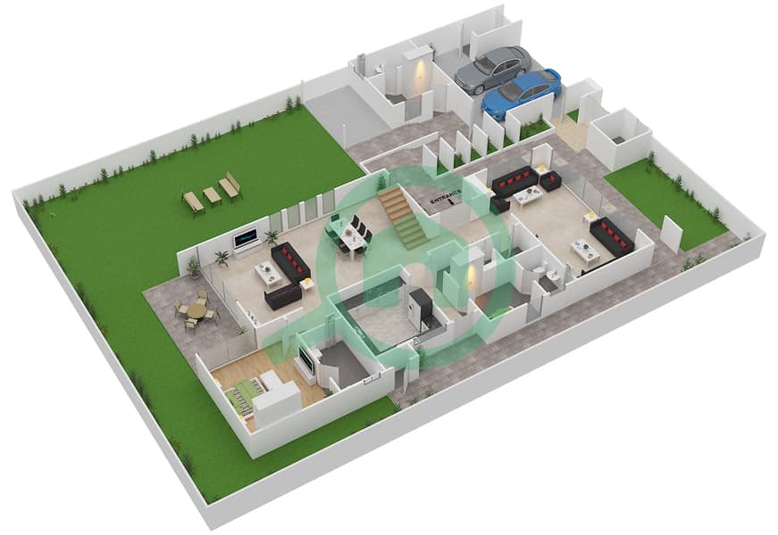 المخططات الطابقية لتصميم النموذج 2A فیلا 4 غرف نوم - وست ياس Ground Floor interactive3D