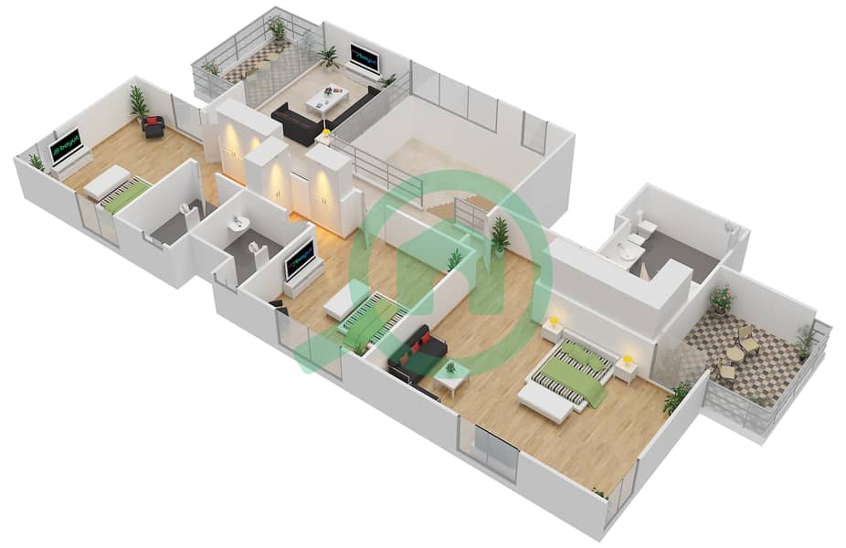 Вест Яс - Вилла 4 Cпальни планировка Тип 2B First Floor interactive3D