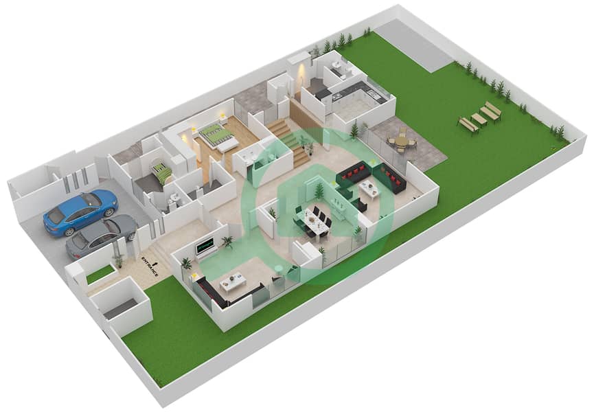 المخططات الطابقية لتصميم النموذج 3A فیلا 5 غرف نوم - وست ياس Ground Floor interactive3D