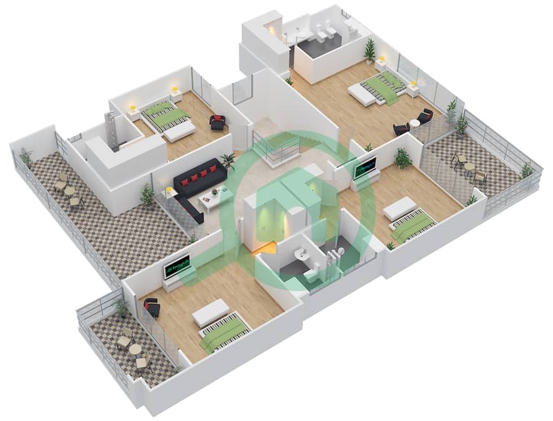 雅斯岛西区 - 5 卧室别墅类型3B戶型图 First Floor interactive3D