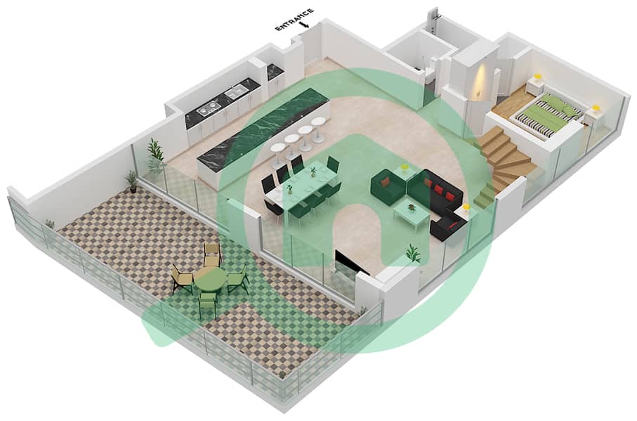 المخططات الطابقية لتصميم النموذج 603 شقة 3 غرف نوم - مايان 4 Lower Floor 6 interactive3D