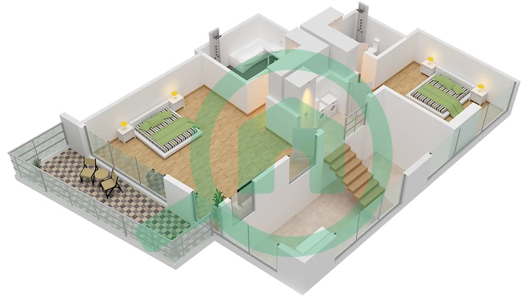 Маян 4 - Апартамент 3 Cпальни планировка Тип 603 Lower Floor 7 interactive3D