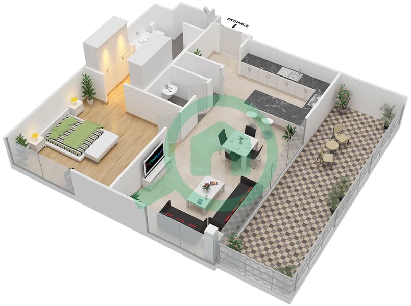 Майян 2 - Апартамент 1 Спальня планировка Тип 1G.3 interactive3D