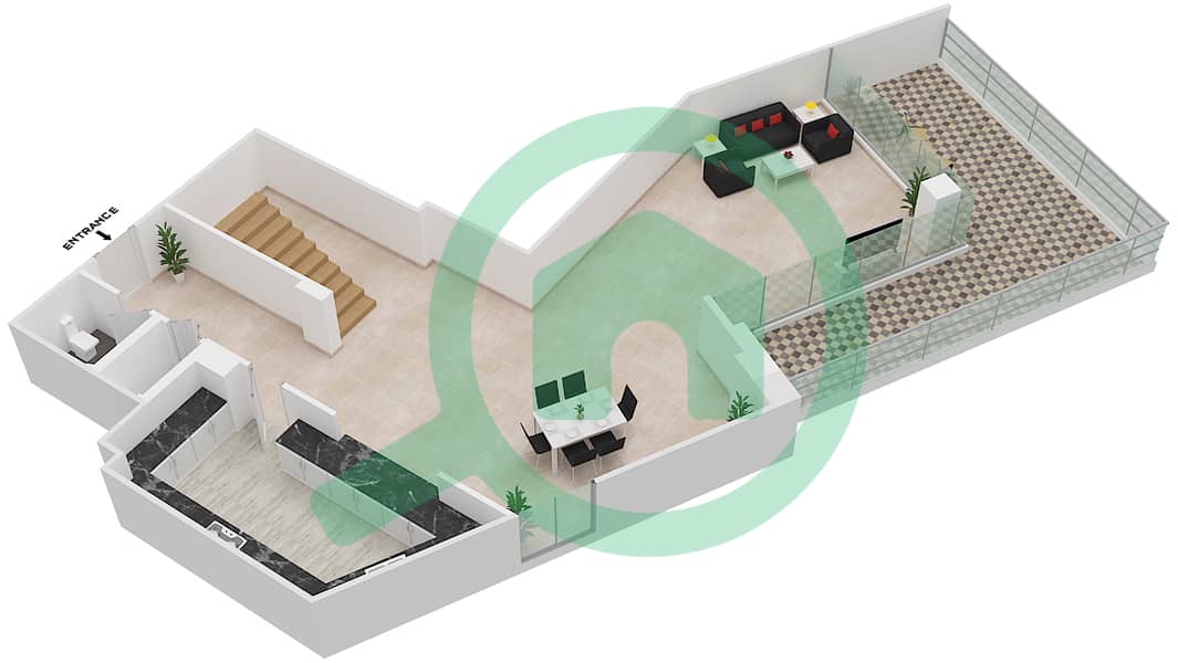 Бульвар Кресцент Тауэр 1 - Апартамент 2 Cпальни планировка Единица измерения 1 Lower Floor interactive3D