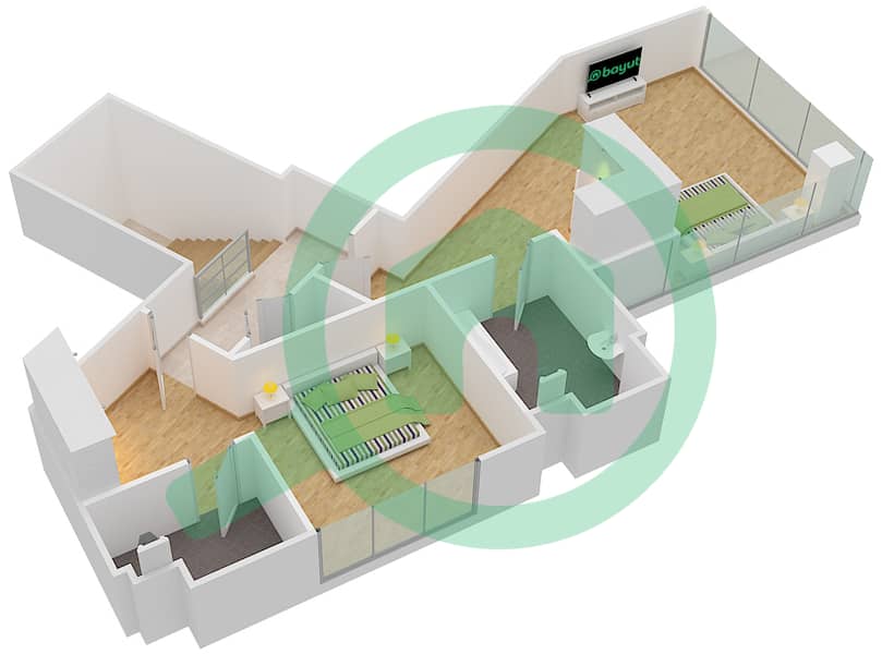 Бульвар Кресцент Тауэр 1 - Апартамент 2 Cпальни планировка Единица измерения 1 Upper Floor interactive3D