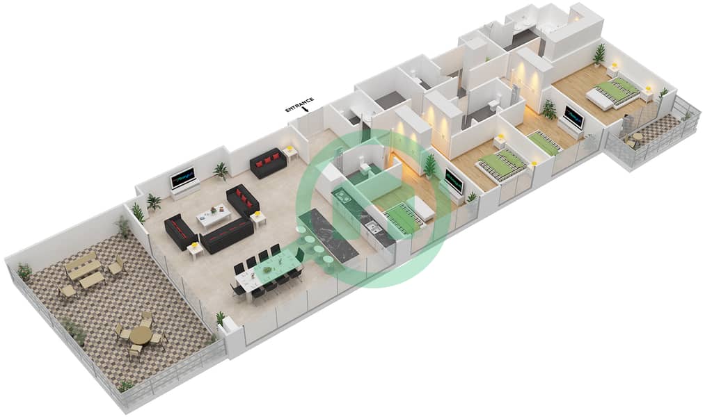 玛雅2号楼 - 4 卧室公寓类型4F戶型图 interactive3D