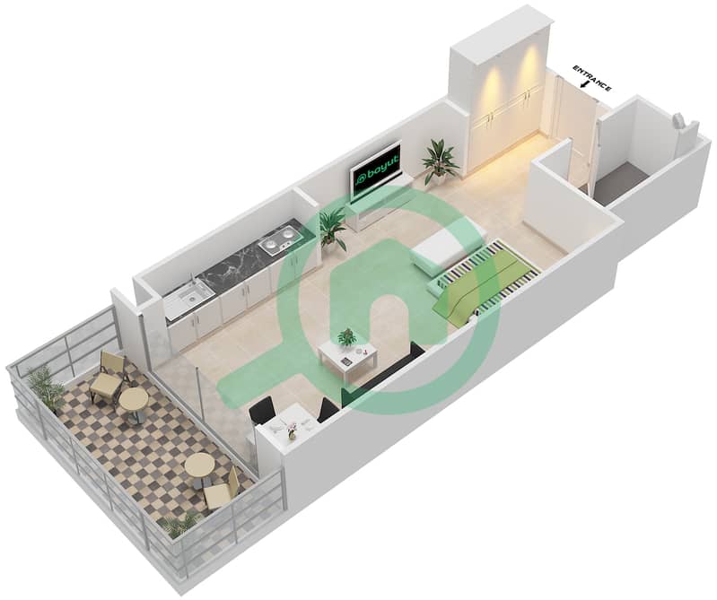 المخططات الطابقية لتصميم النموذج S3 شقة استوديو - مايان 2 interactive3D