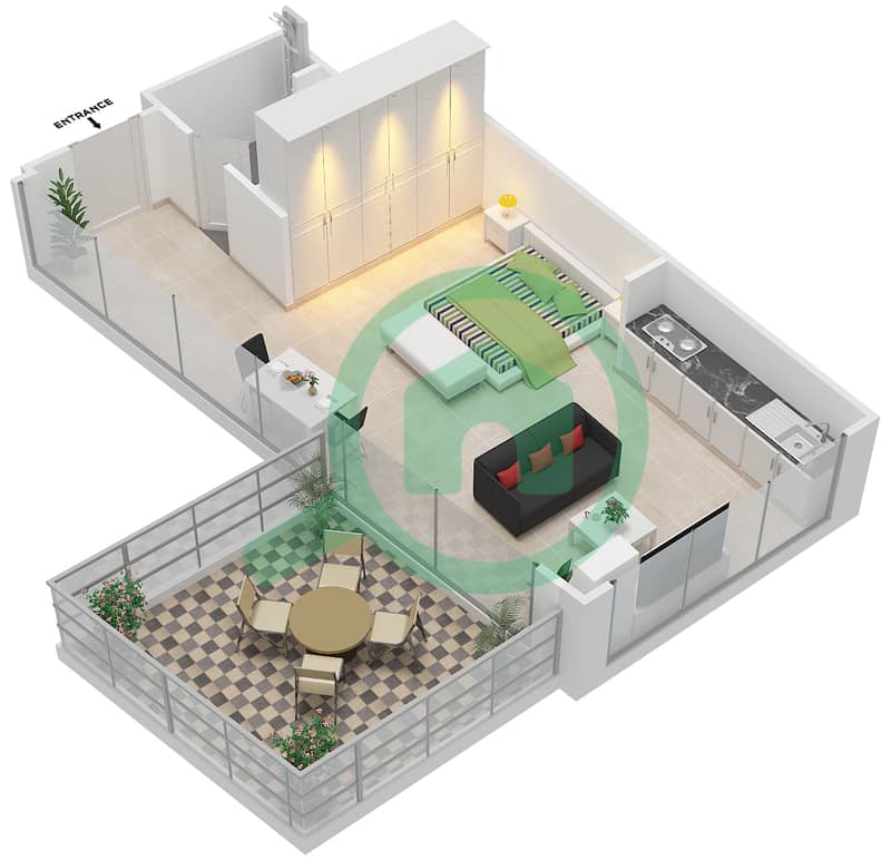 المخططات الطابقية لتصميم النموذج S6 شقة استوديو - مايان 2 interactive3D