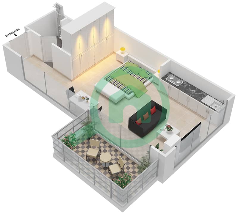 Mayan 2 - Studio Apartment Type S11.1 Floor plan interactive3D