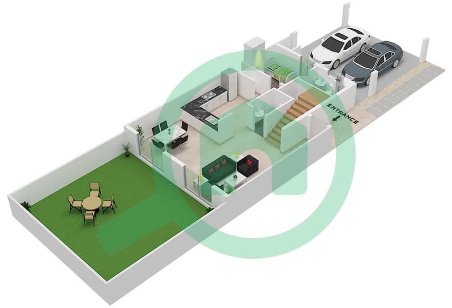 المخططات الطابقية لتصميم النموذج / الوحدة B/MID تاون هاوس 3 غرف نوم - أرابيلا 3 Ground Floor interactive3D