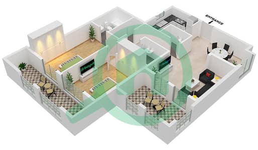 المخططات الطابقية لتصميم النموذج A شقة 2 غرفة نوم - الخيل هايتس