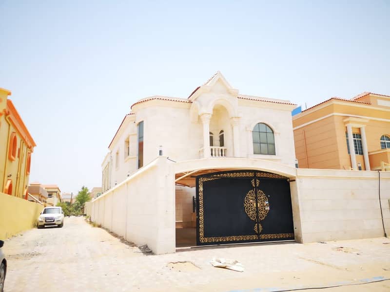 For rent a fully furnished villa in Ajman, Al Rawda area, large areas with central air conditioning, the villa is a corner of two streets, an excellen