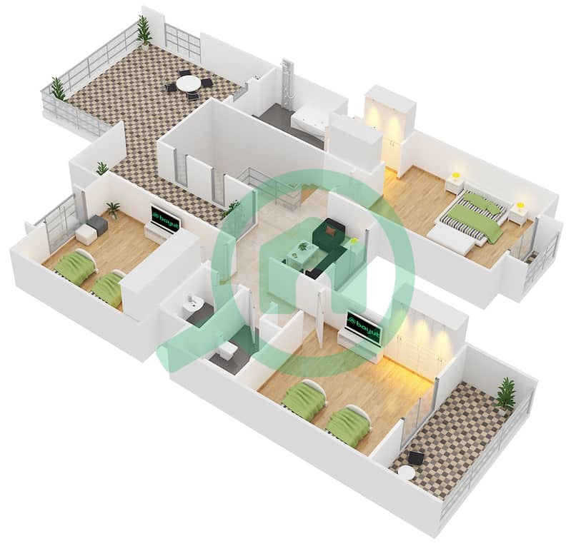 Рахат - Вилла 4 Cпальни планировка Тип G First Floor interactive3D
