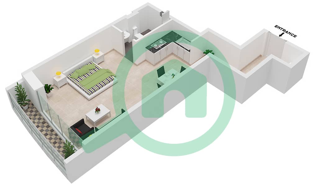 大桥公寓 - 单身公寓单位909戶型图 interactive3D
