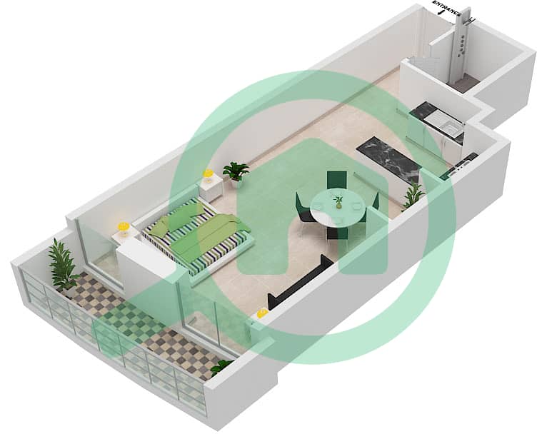 المخططات الطابقية لتصميم الوحدة 1807 شقة استوديو - الجسر interactive3D