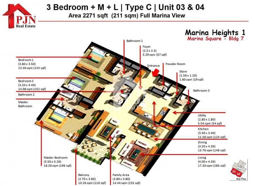 11 3+Maid | Big Balcony | Full marina View | Ready to move in