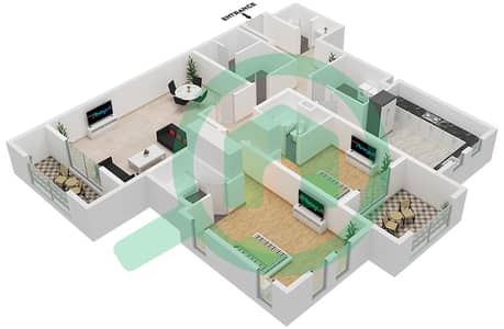 المخططات الطابقية لتصميم النموذج / الوحدة B1/115 شقة 2 غرفة نوم - حديقة