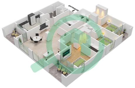 المخططات الطابقية لتصميم النموذج / الوحدة C6/215 شقة 3 غرف نوم - جروف