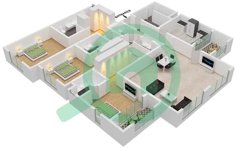 المخططات الطابقية لتصميم النموذج / الوحدة C8/303 شقة 3 غرف نوم - جروف