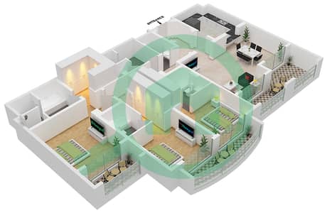 المخططات الطابقية لتصميم النموذج / الوحدة C7/216 شقة 3 غرف نوم - جروف