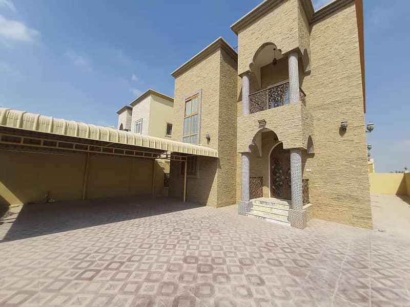 For rent an excellent Arabic design villa, the corner of two streets, a piece of the asphalt street, close to all services