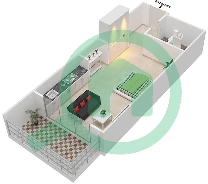 玛雅4号楼 - 单身公寓类型S11戶型图 interactive3D