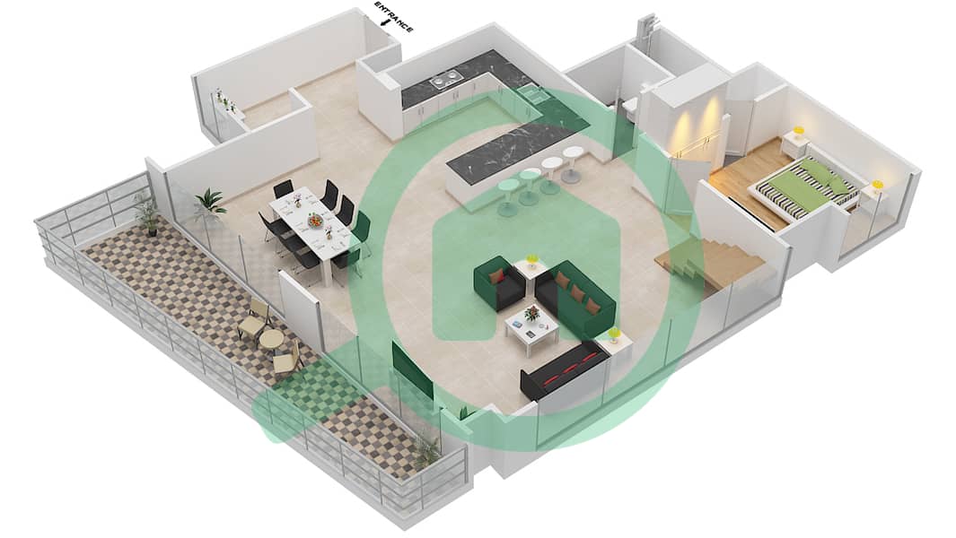 Маян 4 - Апартамент 3 Cпальни планировка Тип 3P.2 Lower Floor interactive3D