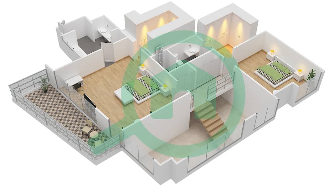 Маян 4 - Апартамент 3 Cпальни планировка Тип 3P.2 Upper Floor interactive3D