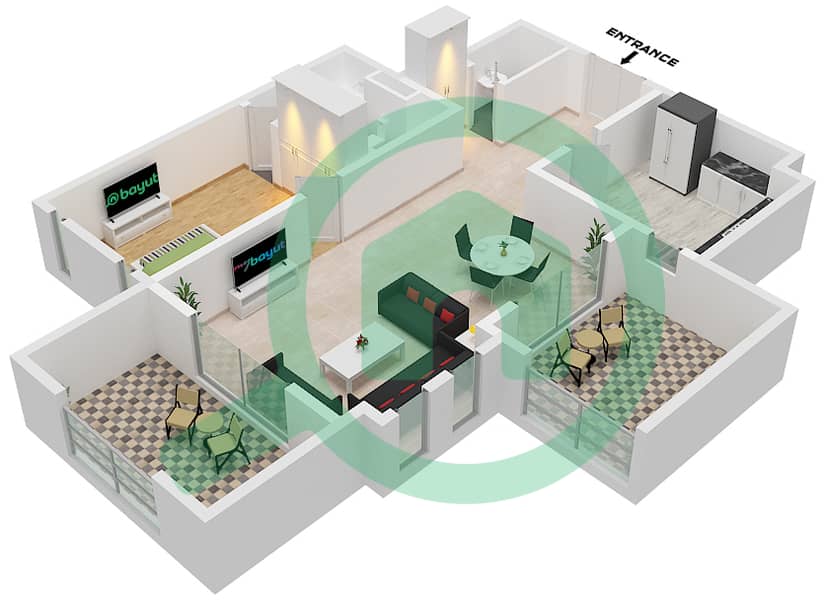 花园大厦 - 1 卧室公寓类型／单位A1/114戶型图 interactive3D