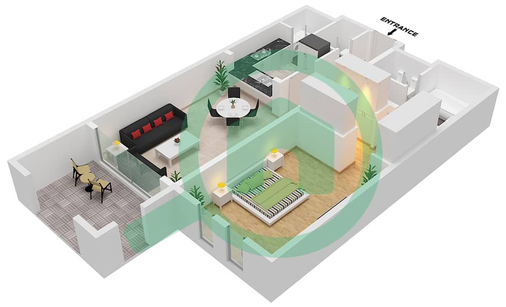 Garden Building - 1 Bedroom Apartment Type/unit A/107 Floor plan interactive3D