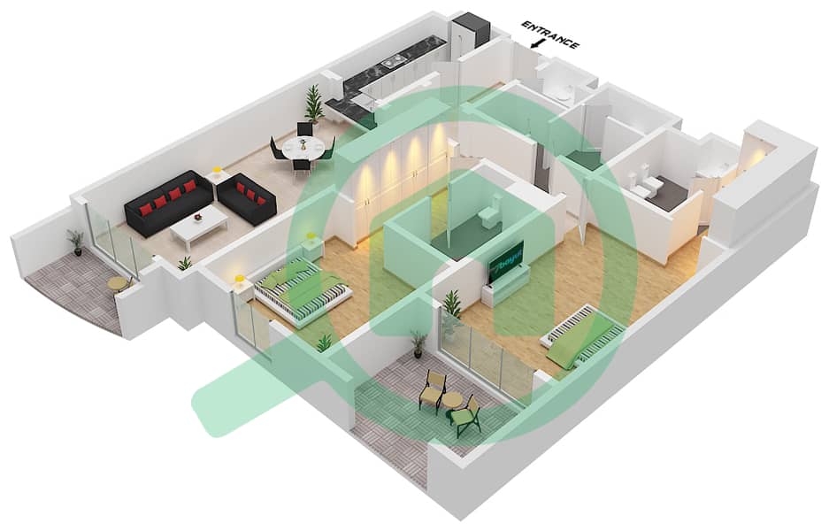 格罗夫斯大厦 - 2 卧室公寓类型／单位B1/301戶型图 interactive3D