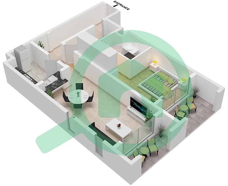 Groves Building - 1 Bedroom Apartment Type/unit A6/204 Floor plan interactive3D