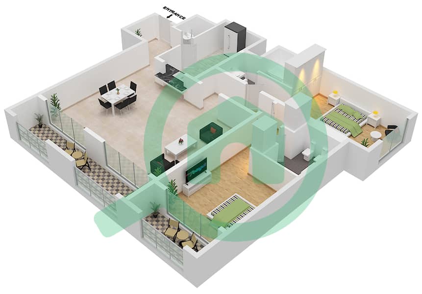 格罗夫斯大厦 - 2 卧室公寓类型／单位B3/314戶型图 interactive3D