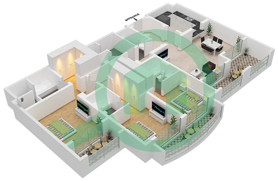 格罗夫斯大厦 - 3 卧室公寓类型／单位C7/216戶型图 interactive3D