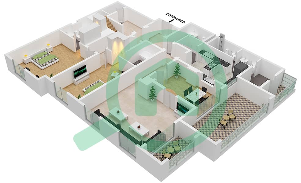 المخططات الطابقية لتصميم النموذج / الوحدة 1/503 بنتهاوس 3 غرف نوم - جروف Lower Floor interactive3D