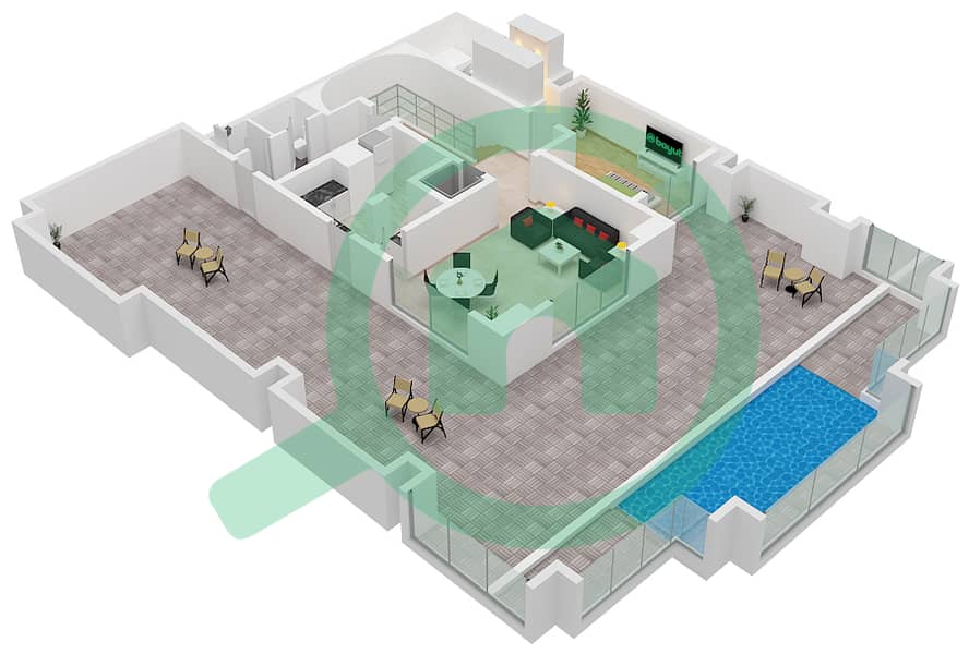 المخططات الطابقية لتصميم النموذج / الوحدة 1/503 بنتهاوس 3 غرف نوم - جروف Upper Floor interactive3D