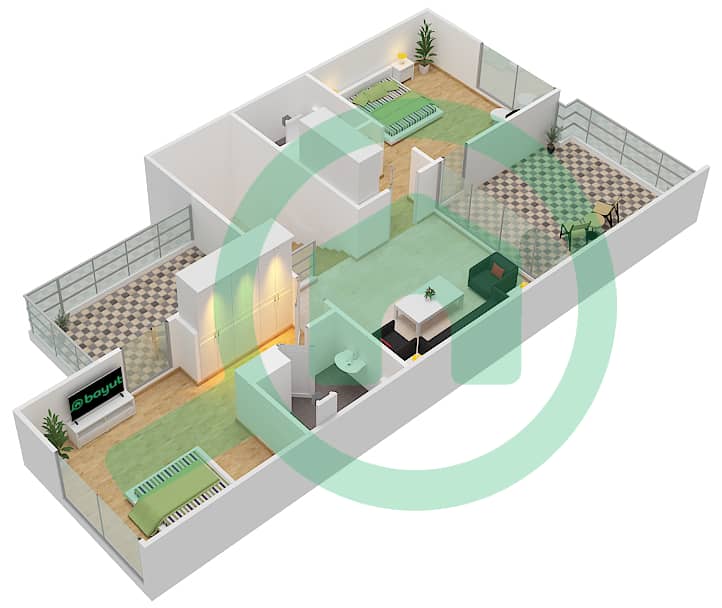 田野维尔迪安社区 - 3 卧室联排别墅类型V3戶型图 First Floor interactive3D