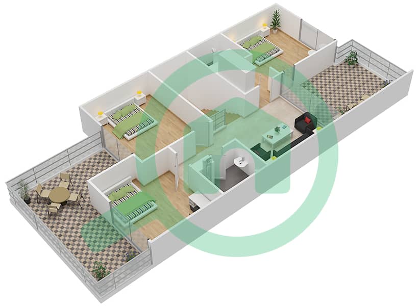 المخططات الطابقية لتصميم النموذج V4 تاون هاوس 4 غرف نوم - فيريديان الحقول First Floor interactive3D