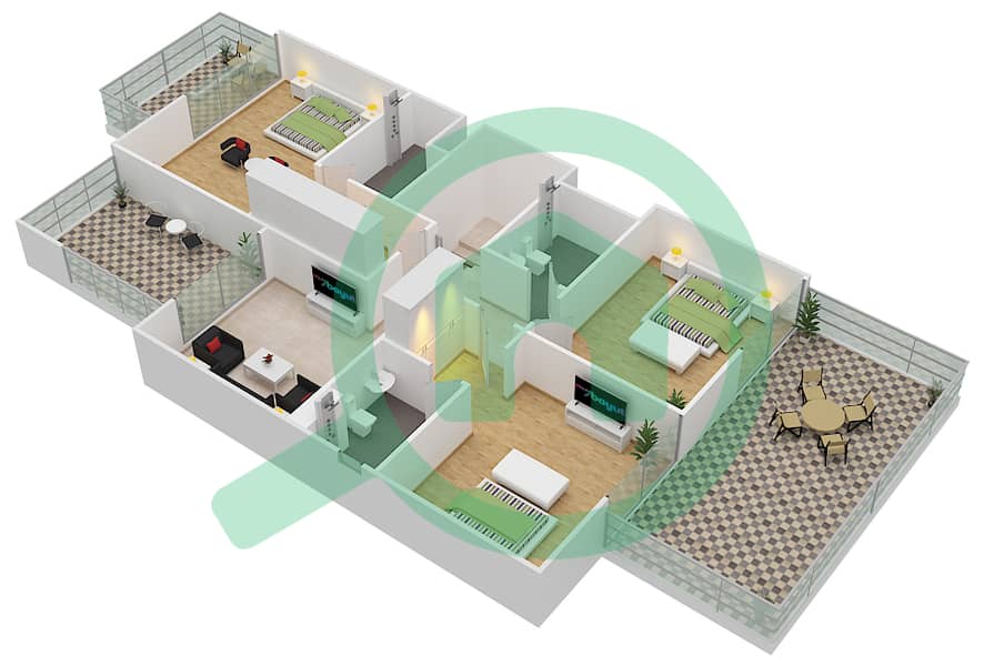 田野维尔迪安社区 - 4 卧室联排别墅类型V4E戶型图 First Floor interactive3D