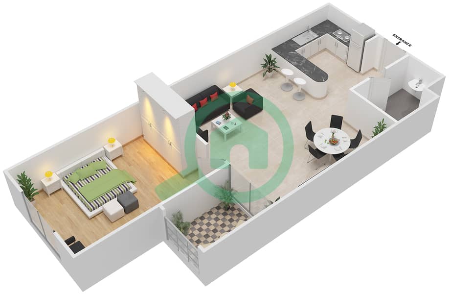 Марбелла Бей - Вест - Апартамент 1 Спальня планировка Тип C interactive3D