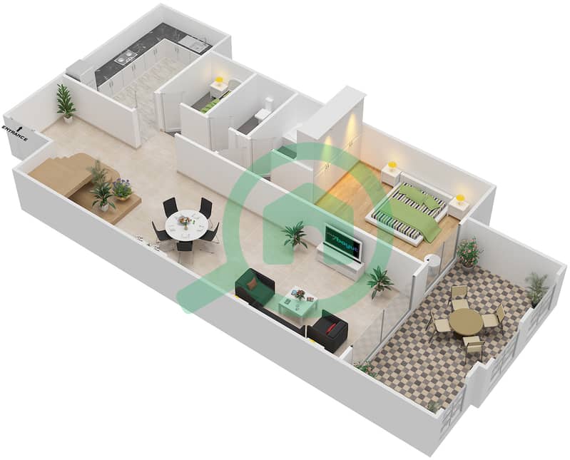 马贝拉湾-西部 - 4 卧室公寓类型A DUPLEX戶型图 Lower Floor interactive3D