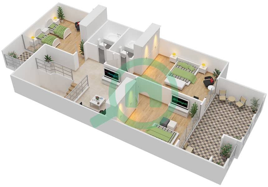 马贝拉湾-西部 - 4 卧室公寓类型A DUPLEX戶型图 Upper Floor interactive3D