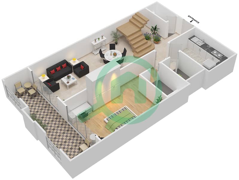 المخططات الطابقية لتصميم النموذج B DUPLEX شقة 4 غرف نوم - خليج ماربيلا- غرب Lower Floor interactive3D