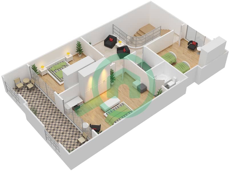 المخططات الطابقية لتصميم النموذج B DUPLEX شقة 4 غرف نوم - خليج ماربيلا- غرب Upper Floor interactive3D
